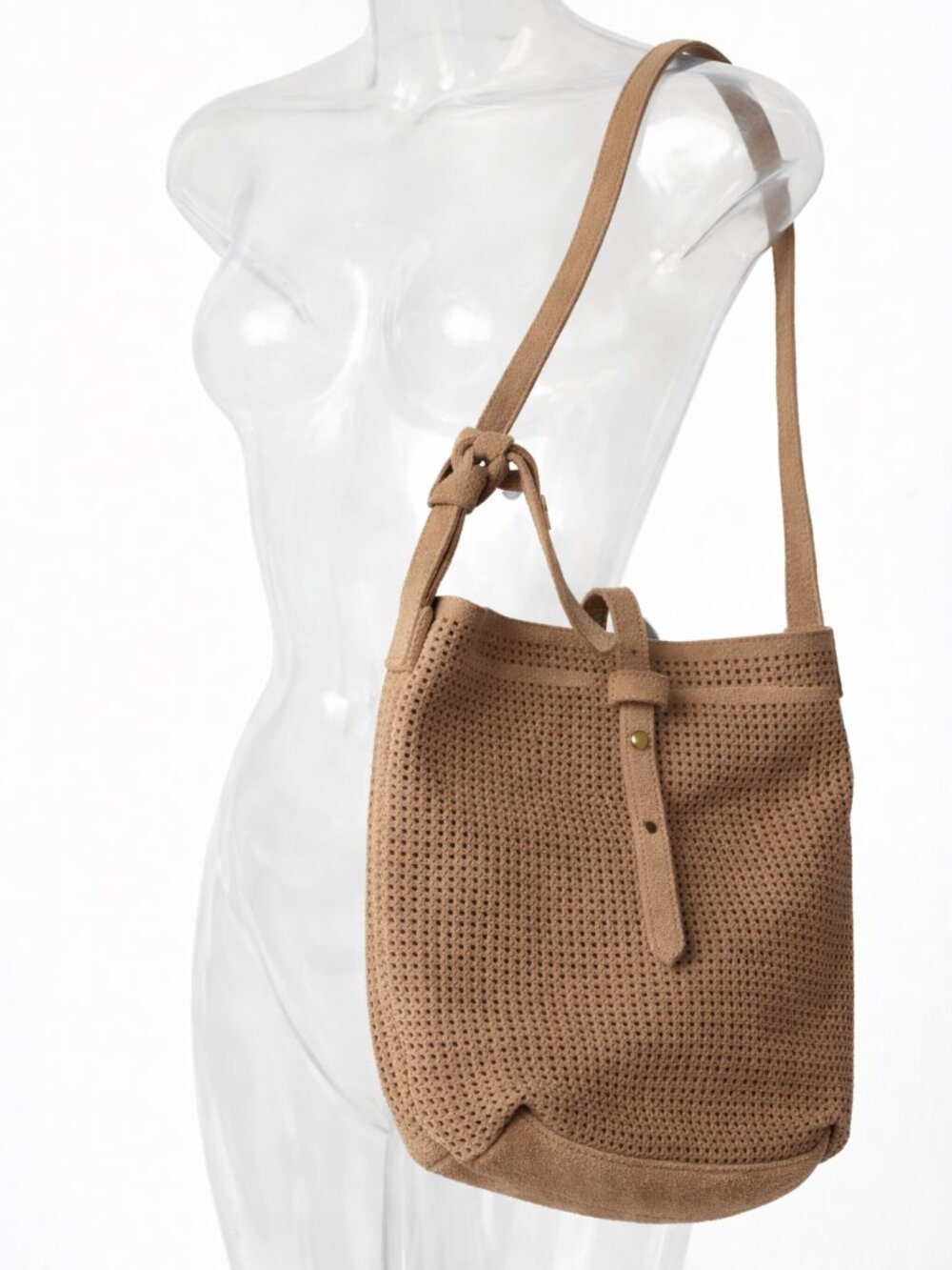 [Urban Outfitters] Beige Suede Mesh Mini Hobo Bag | Boho Chic